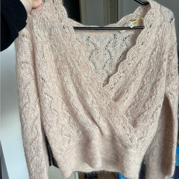 Sezane Sweaters - Sezane - Nathalia Scalloped Knit Sweater - Light Pink